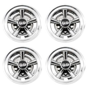 8 Inch Chrome Golf Cart Wheel Covers Hub Caps Set of 4 - 1