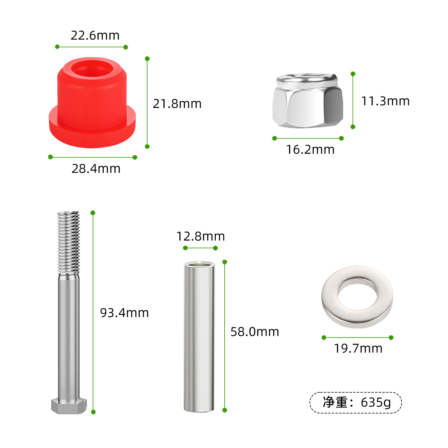 EZGO TXT Red Front Leaf Spring Bushing Kit 70289-G02 - 5